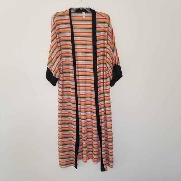 Jolie Sweaters - Long line Tunic Cardigan Neutrals with BlackTrim